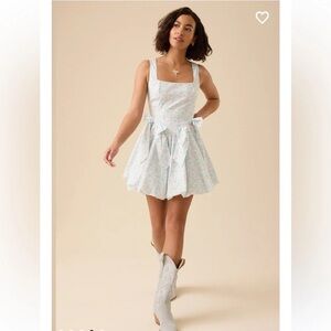 NEW! Floral Square-Neck Mini Dress in Pastel Blue and Pink